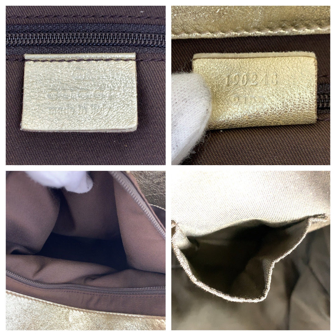 GUCCI Tote Bag 190248 GG canvas, leather Beige Gold GoldMetal Tote Bag Shoulder Bag Handbag Abbey Women Used Authentic