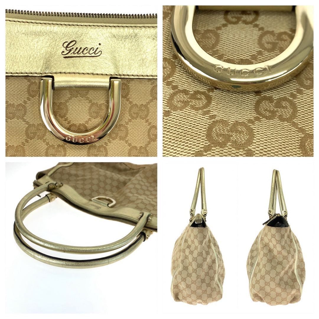GUCCI Tote Bag 190248 GG canvas, leather Beige Gold GoldMetal Tote Bag Shoulder Bag Handbag Abbey Women Used Authentic