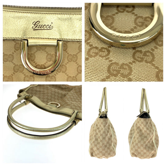 GUCCI Tote Bag 190248 GG canvas, leather Beige Gold GoldMetal Tote Bag Shoulder Bag Handbag Abbey Women Used Authentic