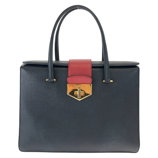 PRADA Handbag B2725C leather Black Red Gold Metal Handbag Tote Bag Safiano leather Women Used Authentic