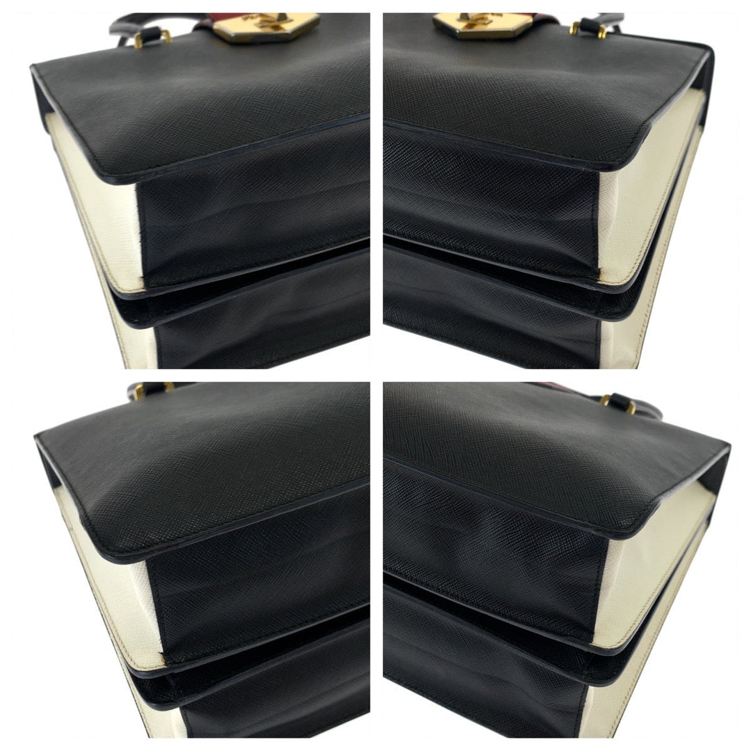 PRADA Handbag B2725C leather Black Red Gold Metal Handbag Tote Bag Safiano leather Women Used Authentic