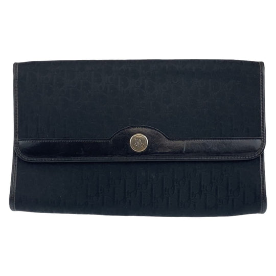 Dior Shoulder Bag canvas Black Gold Metal ChainShoulder Bag Clutch bag Trotter Women Used Authentic