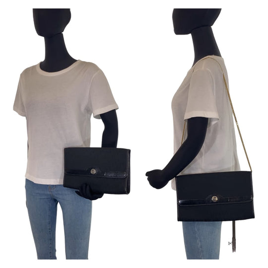 Dior Shoulder Bag canvas Black Gold Metal ChainShoulder Bag Clutch bag Trotter Women Used Authentic