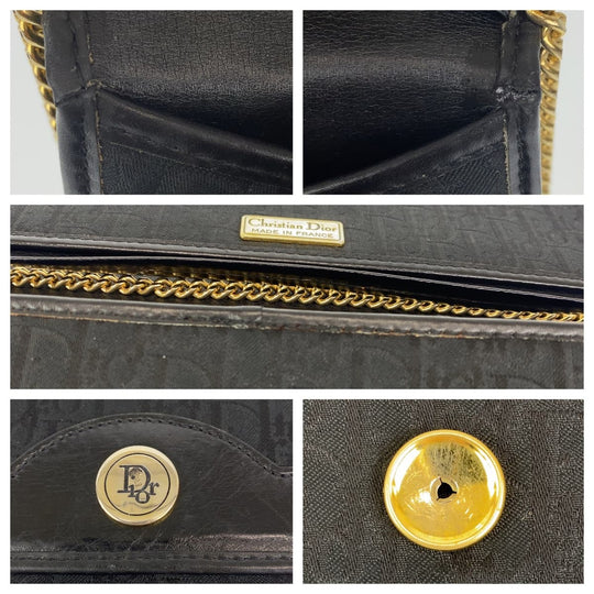 Dior Shoulder Bag canvas Black Gold Metal ChainShoulder Bag Clutch bag Trotter Women Used Authentic