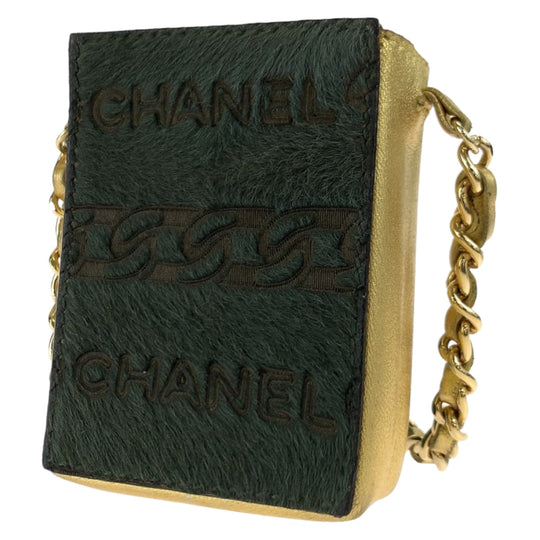 CHANEL Shoulder Bag pony, leather khaki gold ChainShoulder Bag Cigarette Case Pouch COCO Mark Women Used Authentic