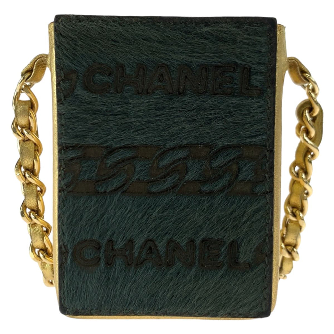CHANEL Shoulder Bag pony, leather khaki gold ChainShoulder Bag Cigarette Case Pouch COCO Mark Women Used Authentic
