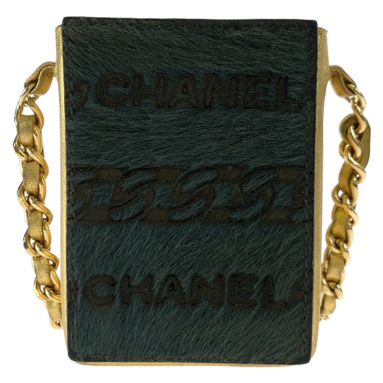 CHANEL Shoulder Bag pony, leather khaki gold ChainShoulder Bag Cigarette Case Pouch COCO Mark Women Used Authentic