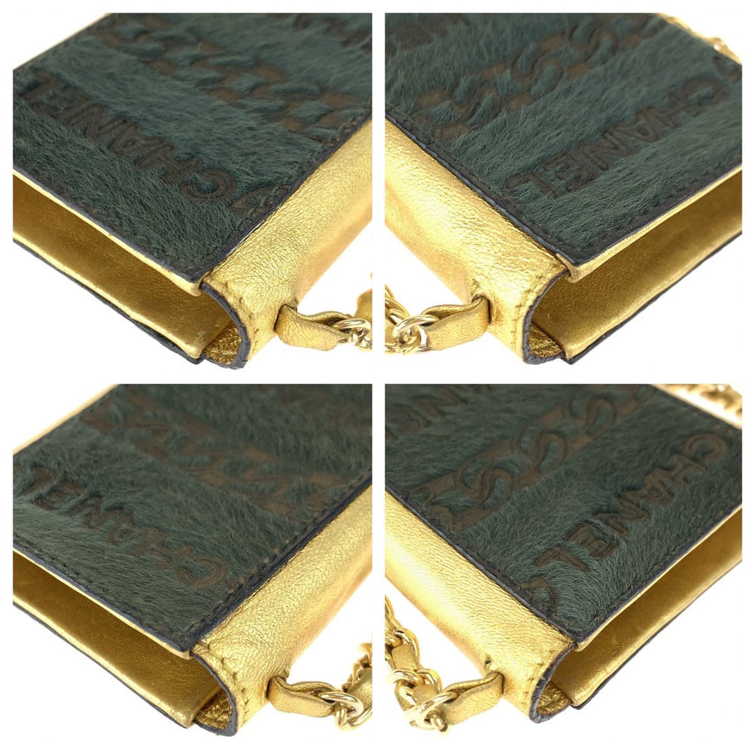 CHANEL Shoulder Bag pony, leather khaki gold ChainShoulder Bag Cigarette Case Pouch COCO Mark Women Used Authentic