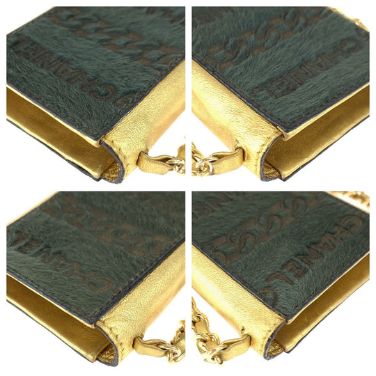 CHANEL Shoulder Bag pony, leather khaki gold ChainShoulder Bag Cigarette Case Pouch COCO Mark Women Used Authentic