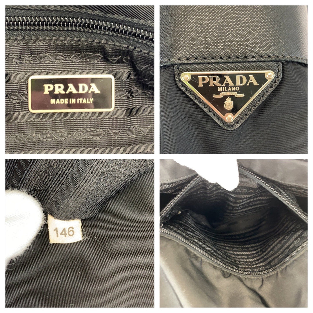 PRADA Shoulder Bag VA0339 Nylon Black SilverMetal Crossbody Shoulder Bag Messenger Bag Test Triangle With logo Women Used Authentic