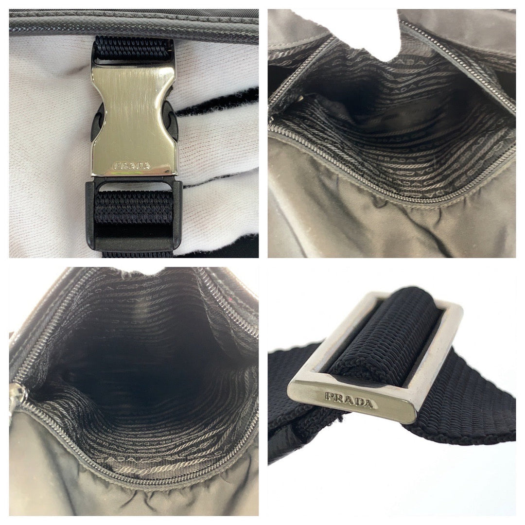 PRADA Shoulder Bag VA0339 Nylon Black SilverMetal Crossbody Shoulder Bag Messenger Bag Test Triangle With logo Women Used Authentic