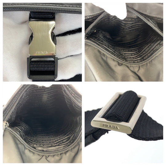 PRADA Shoulder Bag VA0339 Nylon Black SilverMetal Crossbody Shoulder Bag Messenger Bag Test Triangle With logo Women Used Authentic