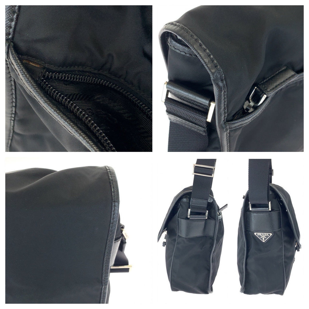 PRADA Shoulder Bag VA0339 Nylon Black SilverMetal Crossbody Shoulder Bag Messenger Bag Test Triangle With logo Women Used Authentic