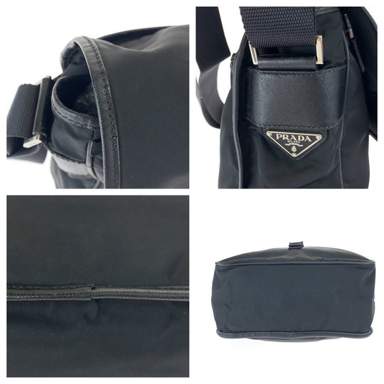 PRADA Shoulder Bag VA0339 Nylon Black SilverMetal Crossbody Shoulder Bag Messenger Bag Test Triangle With logo Women Used Authentic