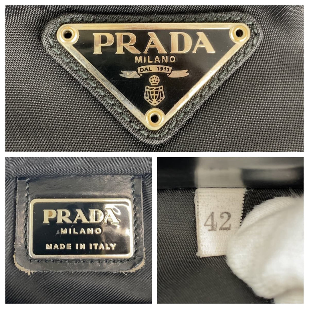PRADA Shoulder Bag Nylon Black SilverMetal Crossbody Shoulder Bag Sacoche Test Triangle With logo mens Used Authentic