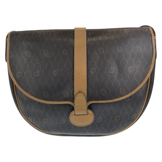Dior Shoulder Bag leather Brown Gold Metal Crossbody Shoulder Bag Pochette Honeycomb Pattern Women Used Authentic