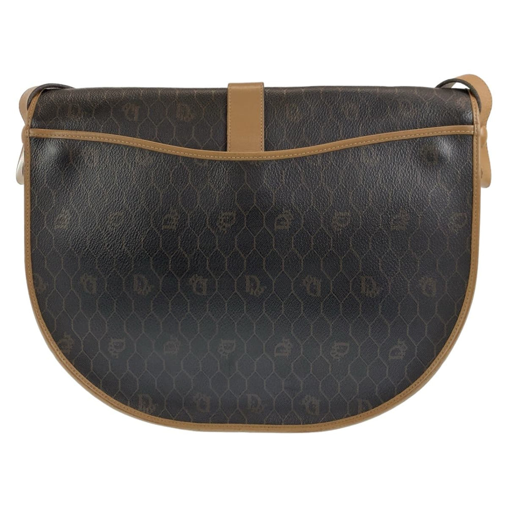 Dior Shoulder Bag leather Brown Gold Metal Crossbody Shoulder Bag Pochette Honeycomb Pattern Women Used Authentic