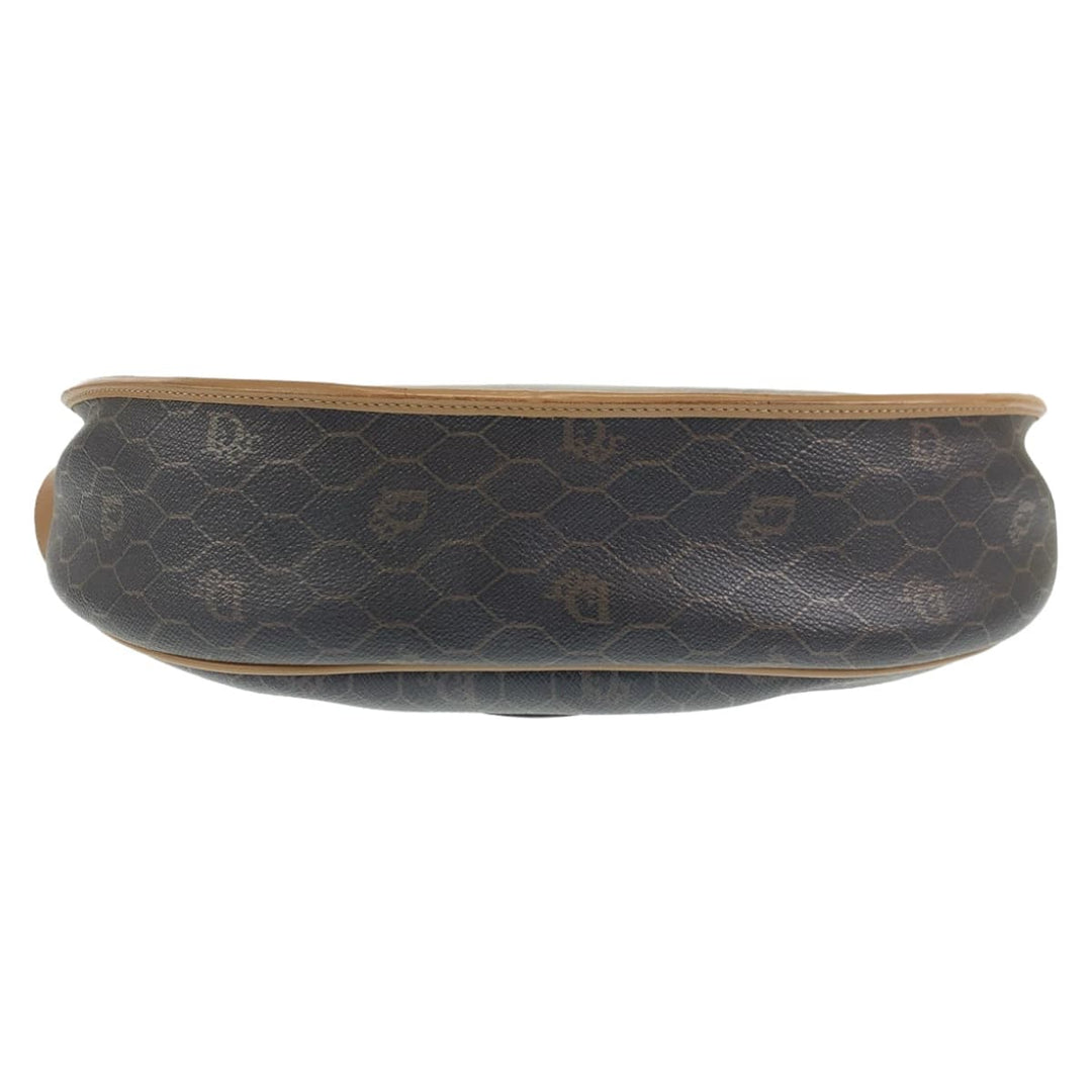 Dior Shoulder Bag leather Brown Gold Metal Crossbody Shoulder Bag Pochette Honeycomb Pattern Women Used Authentic