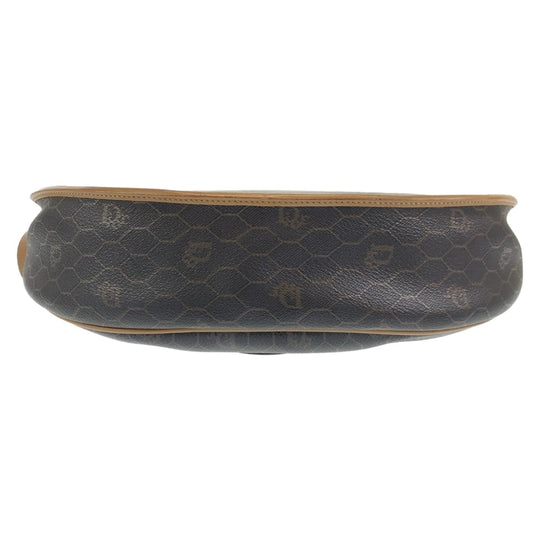 Dior Shoulder Bag leather Brown Gold Metal Crossbody Shoulder Bag Pochette Honeycomb Pattern Women Used Authentic
