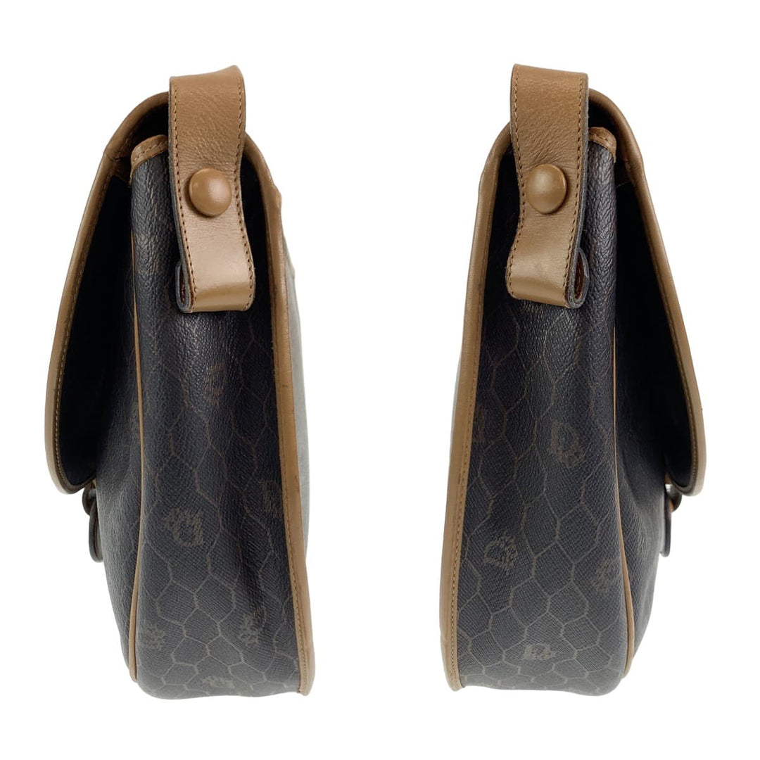 Dior Shoulder Bag leather Brown Gold Metal Crossbody Shoulder Bag Pochette Honeycomb Pattern Women Used Authentic