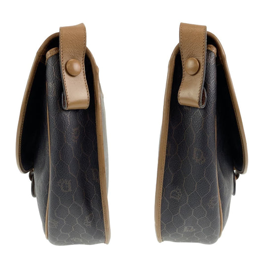 Dior Shoulder Bag leather Brown Gold Metal Crossbody Shoulder Bag Pochette Honeycomb Pattern Women Used Authentic