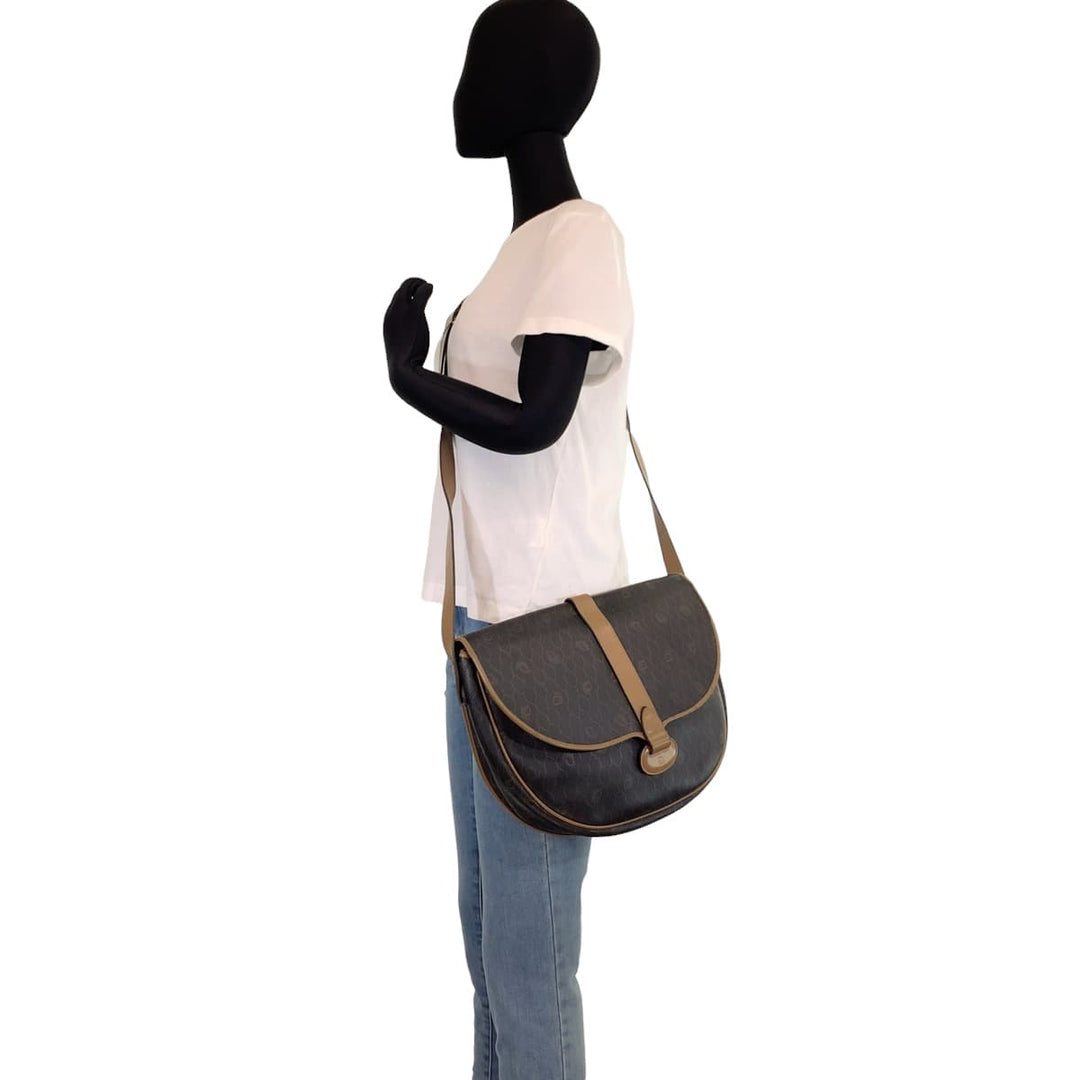 Dior Shoulder Bag leather Brown Gold Metal Crossbody Shoulder Bag Pochette Honeycomb Pattern Women Used Authentic