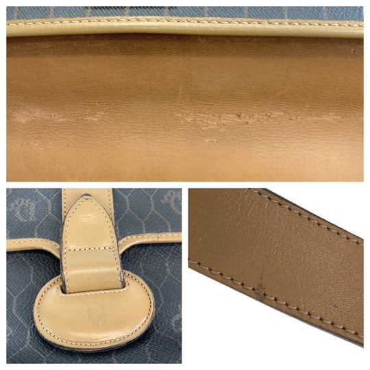 Dior Shoulder Bag leather Brown Gold Metal Crossbody Shoulder Bag Pochette Honeycomb Pattern Women Used Authentic