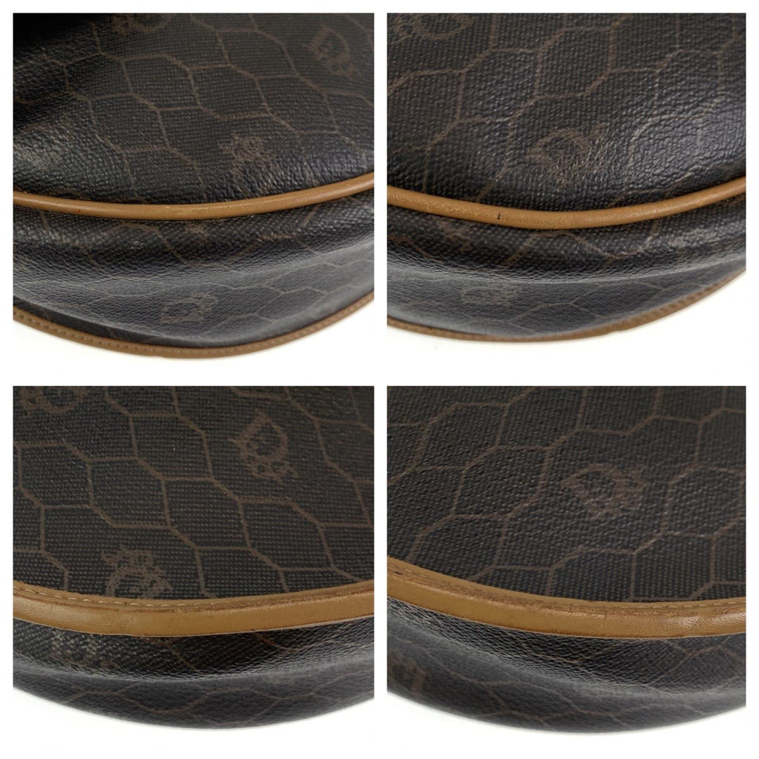 Dior Shoulder Bag leather Brown Gold Metal Crossbody Shoulder Bag Pochette Honeycomb Pattern Women Used Authentic