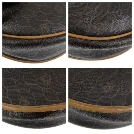 Dior Shoulder Bag leather Brown Gold Metal Crossbody Shoulder Bag Pochette Honeycomb Pattern Women Used Authentic