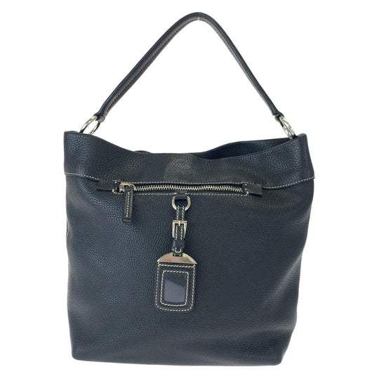 PRADA Shoulder Bag leather Black Silver Metal Shoulder Bag Hobo Women Used Authentic