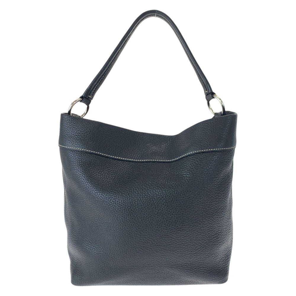 PRADA Shoulder Bag leather Black Silver Metal Shoulder Bag Hobo Women Used Authentic