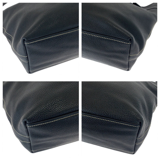 PRADA Shoulder Bag leather Black Silver Metal Shoulder Bag Hobo Women Used Authentic