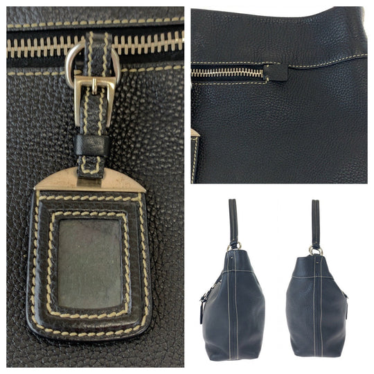 PRADA Shoulder Bag leather Black Silver Metal Shoulder Bag Hobo Women Used Authentic