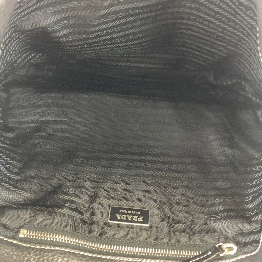 PRADA Shoulder Bag leather Black Silver Metal Shoulder Bag Hobo Women Used Authentic