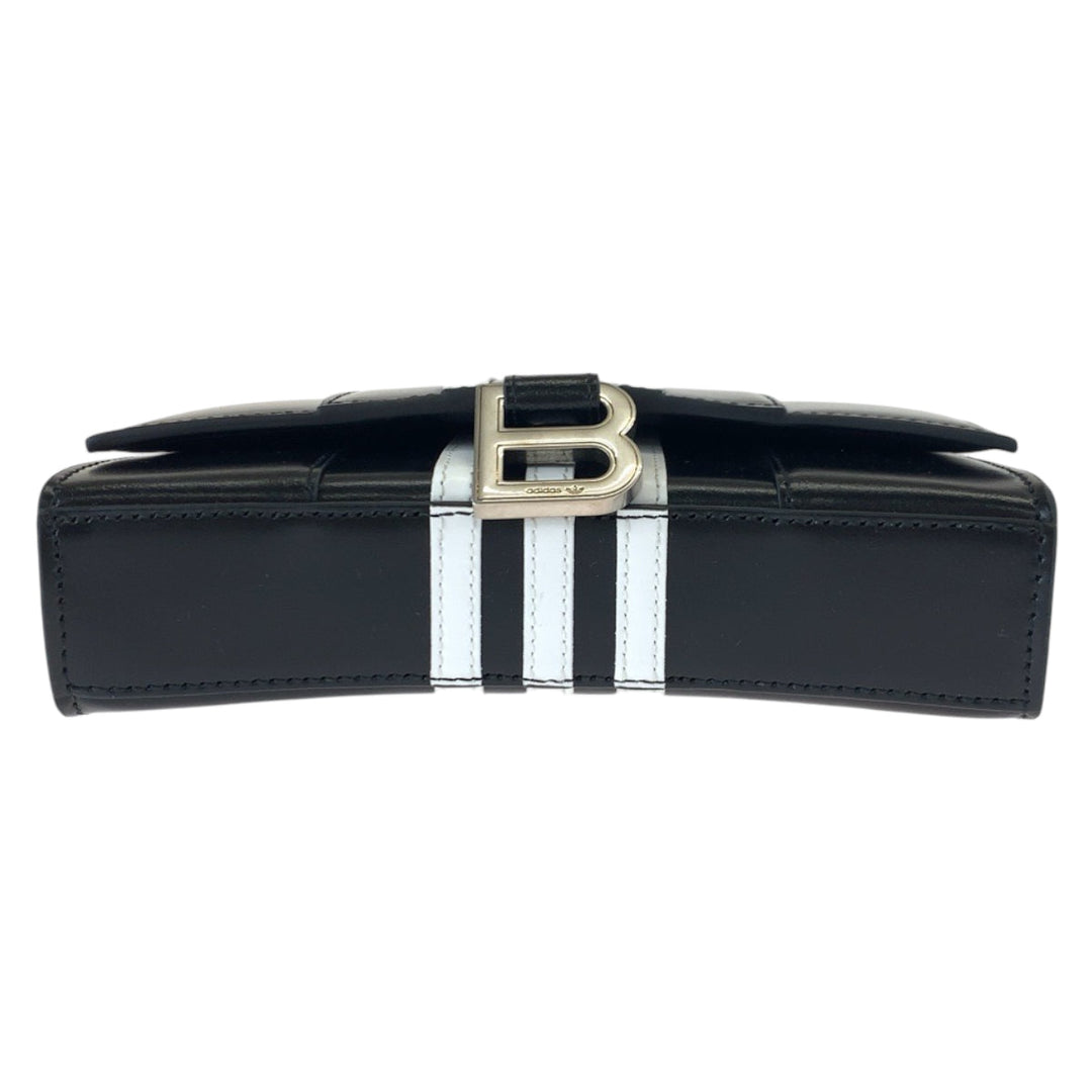 BALENCIAGA Long Wallet Purse 2304BLSJJ BAL3145 leather Black Adidas collaboration Hourglass Wallet On Chain Women Used Authentic