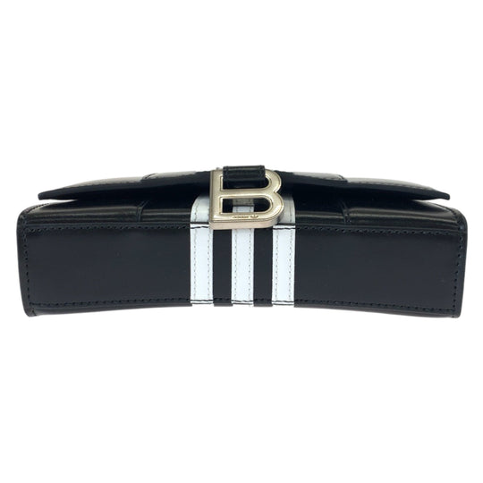 BALENCIAGA Long Wallet Purse 2304BLSJJ BAL3145 leather Black Adidas collaboration Hourglass Wallet On Chain Women Used Authentic