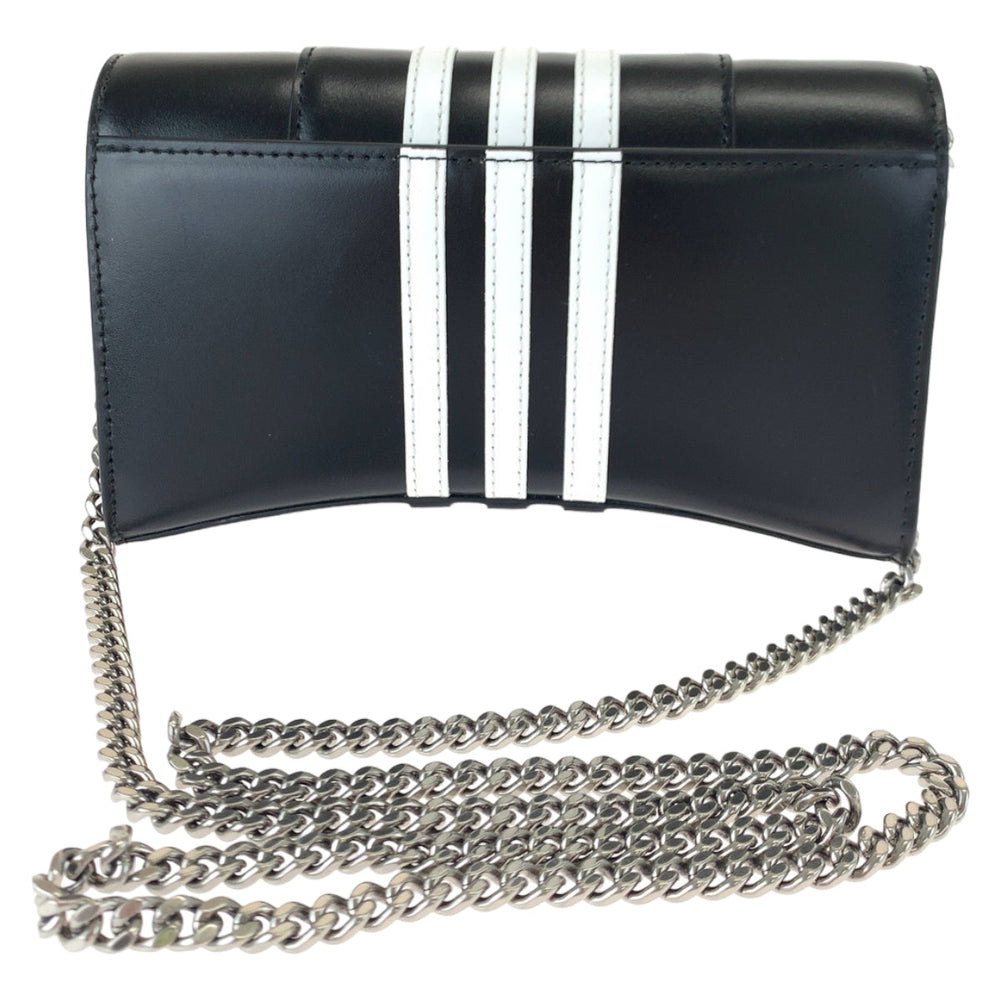 BALENCIAGA Long Wallet Purse 2304BLSJJ BAL3145 leather Black Adidas collaboration Hourglass Wallet On Chain Women Used Authentic