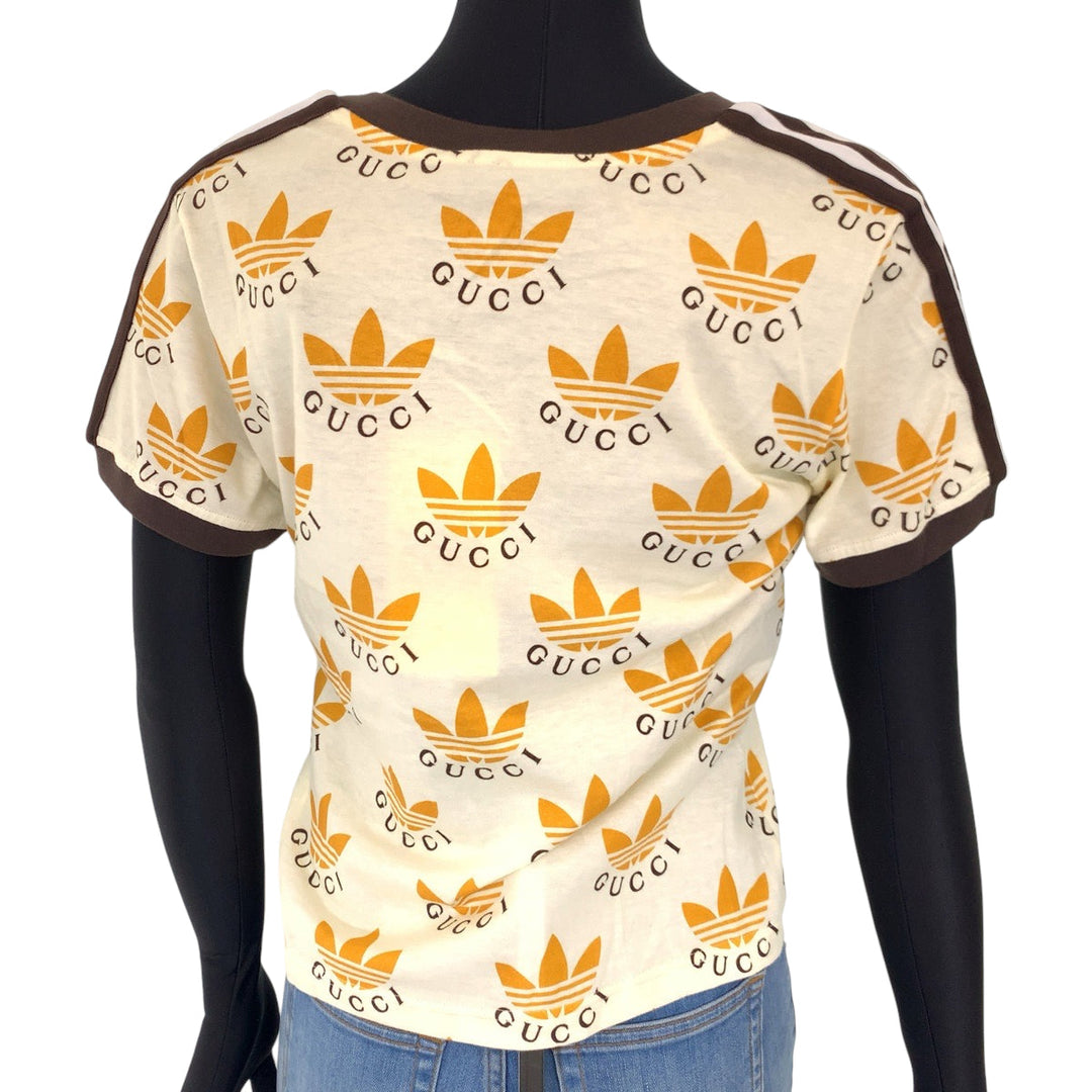 GUCCI Short sleeve T-shirt 693539 cotton Cream Orange Black Short-sleeved T-shirt, V-neck, short length adidasxGUCCI logo Women XS Used Authentic