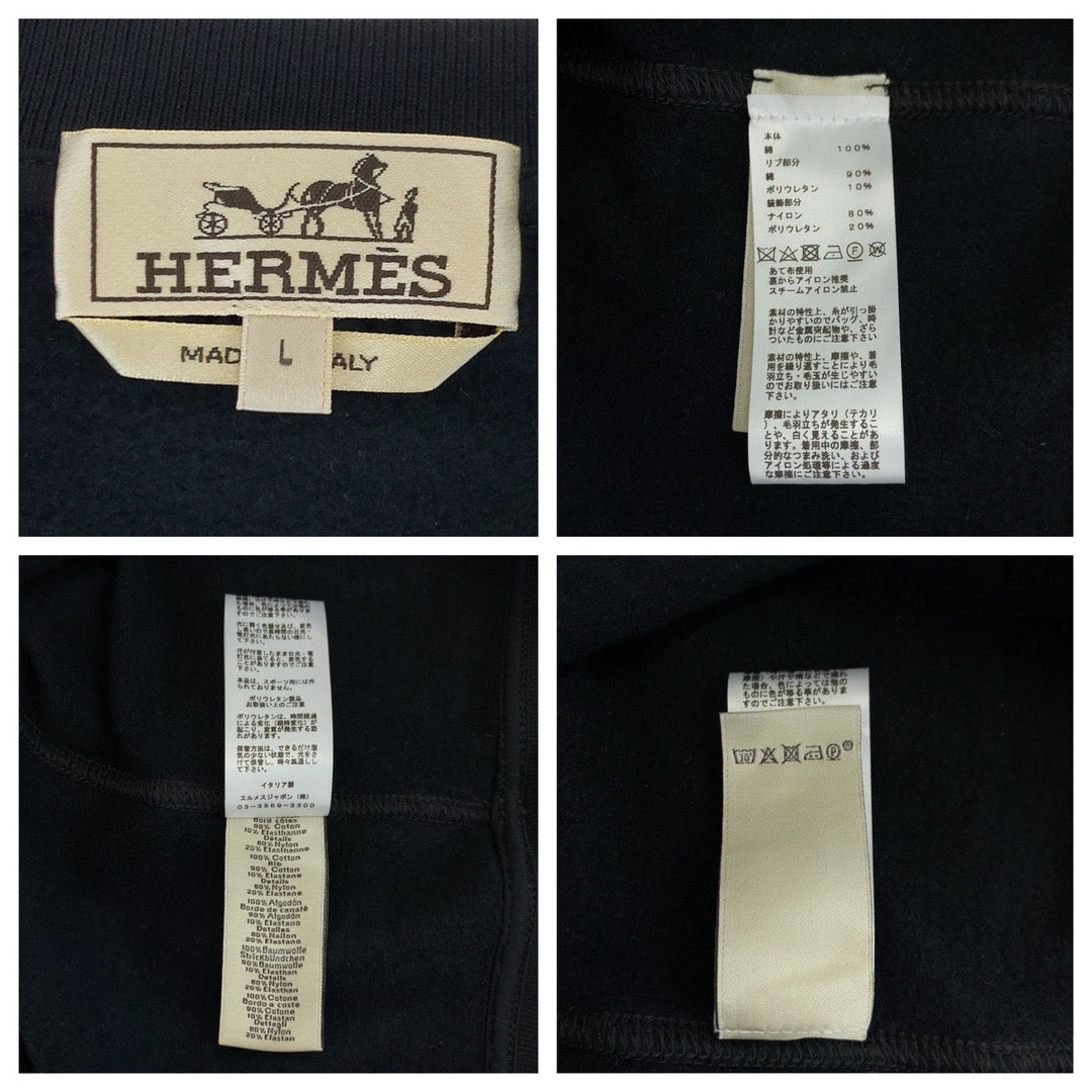 HERMES sweat H167515HA013XL cotton black black white white Sweatshirt, fleece lining 22AW RunH mens L Used Authentic