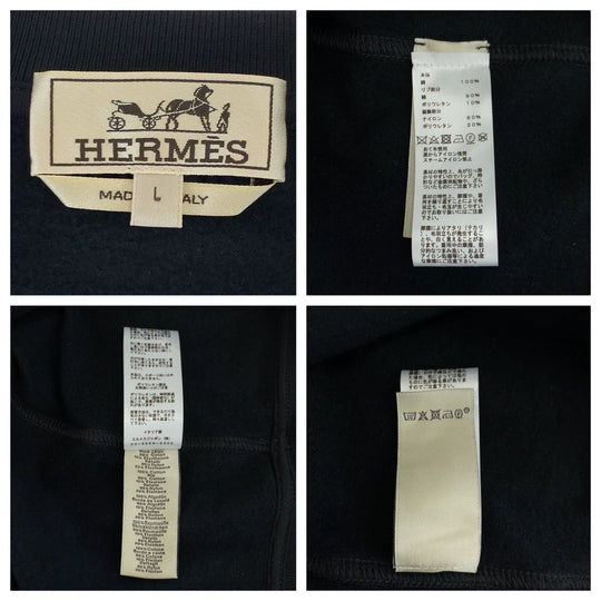 HERMES sweat H167515HA013XL cotton black black white white Sweatshirt, fleece lining 22AW RunH mens L Used Authentic