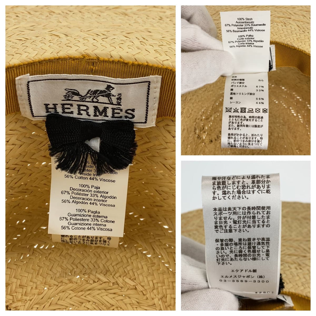 HERMES hat Straw, Polyester Natural Light Brown Straw Hat Andalusia Women 57 Used Authentic