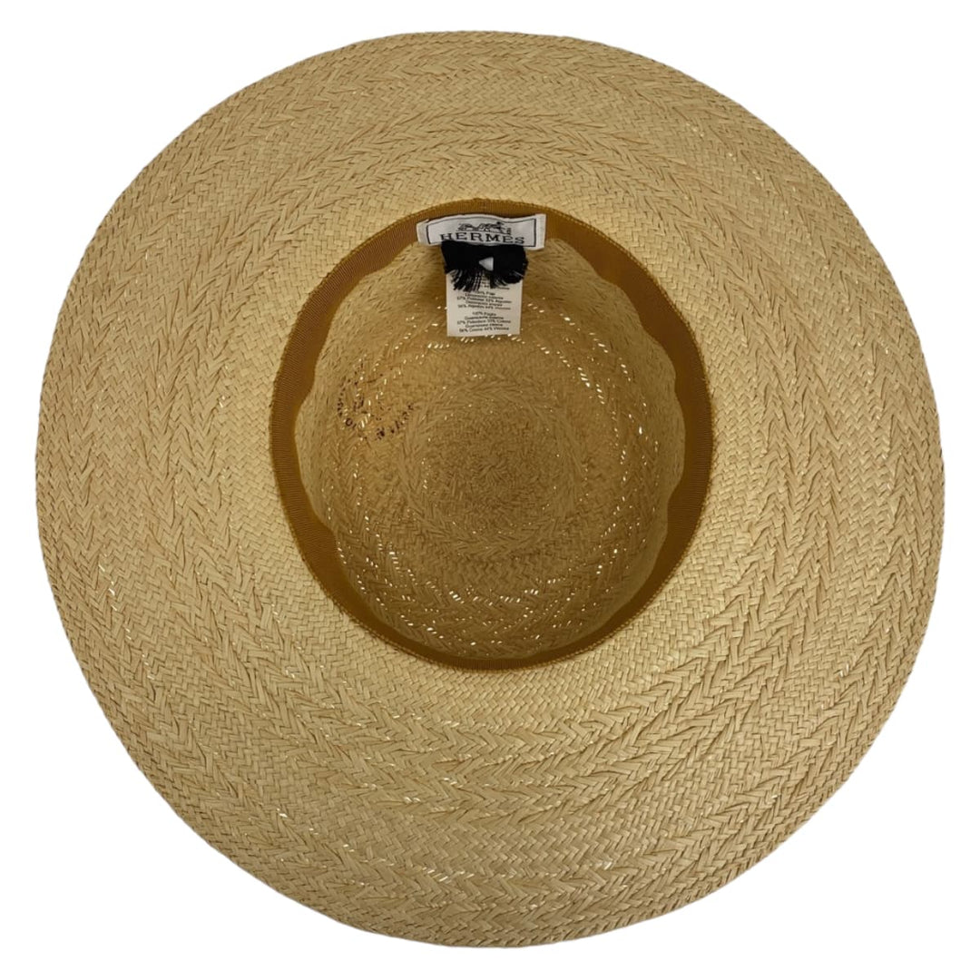 HERMES hat Straw, Polyester Natural Light Brown Straw Hat Andalusia Women 57 Used Authentic
