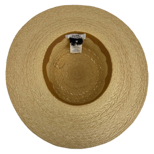 HERMES hat Straw, Polyester Natural Light Brown Straw Hat Andalusia Women 57 Used Authentic