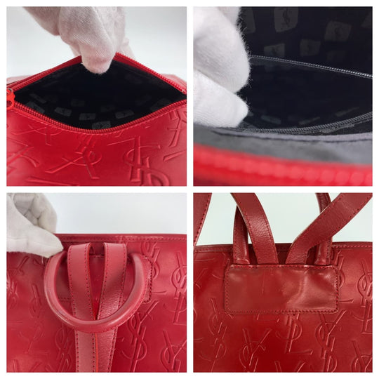 Yves Saint Laurent Backpack leather Red red Backpack YSL Women Used Authentic