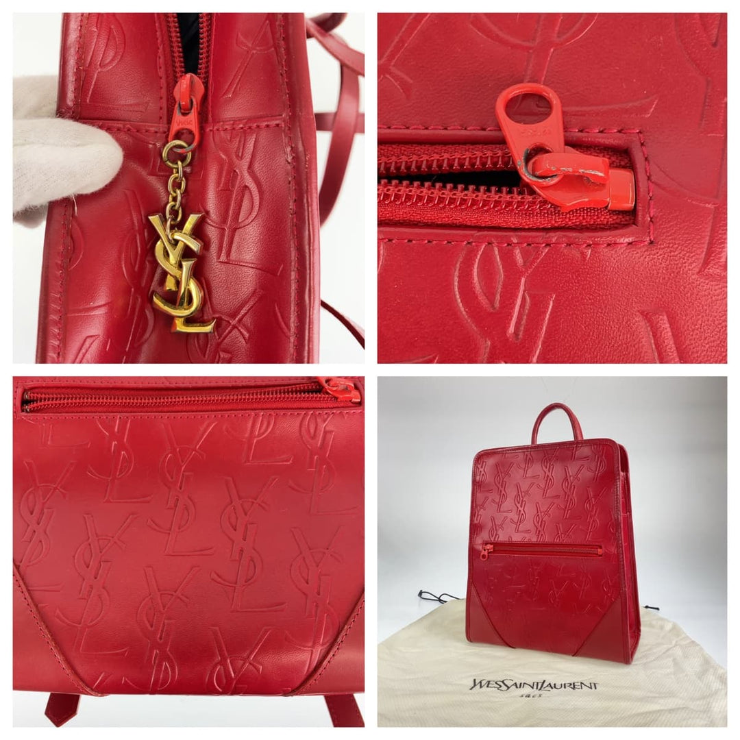 Yves Saint Laurent Backpack leather Red red Backpack YSL Women Used Authentic
