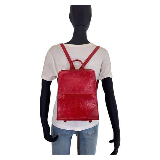 Yves Saint Laurent Backpack leather Red red Backpack YSL Women Used Authentic