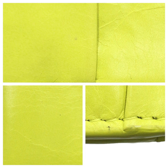 BOTTEGAVENETA Bifold Wallet leather Yellow Lime Yellow Folding wallet Compact wallet MAXI INTRECCIATO cassette mens Used Authentic