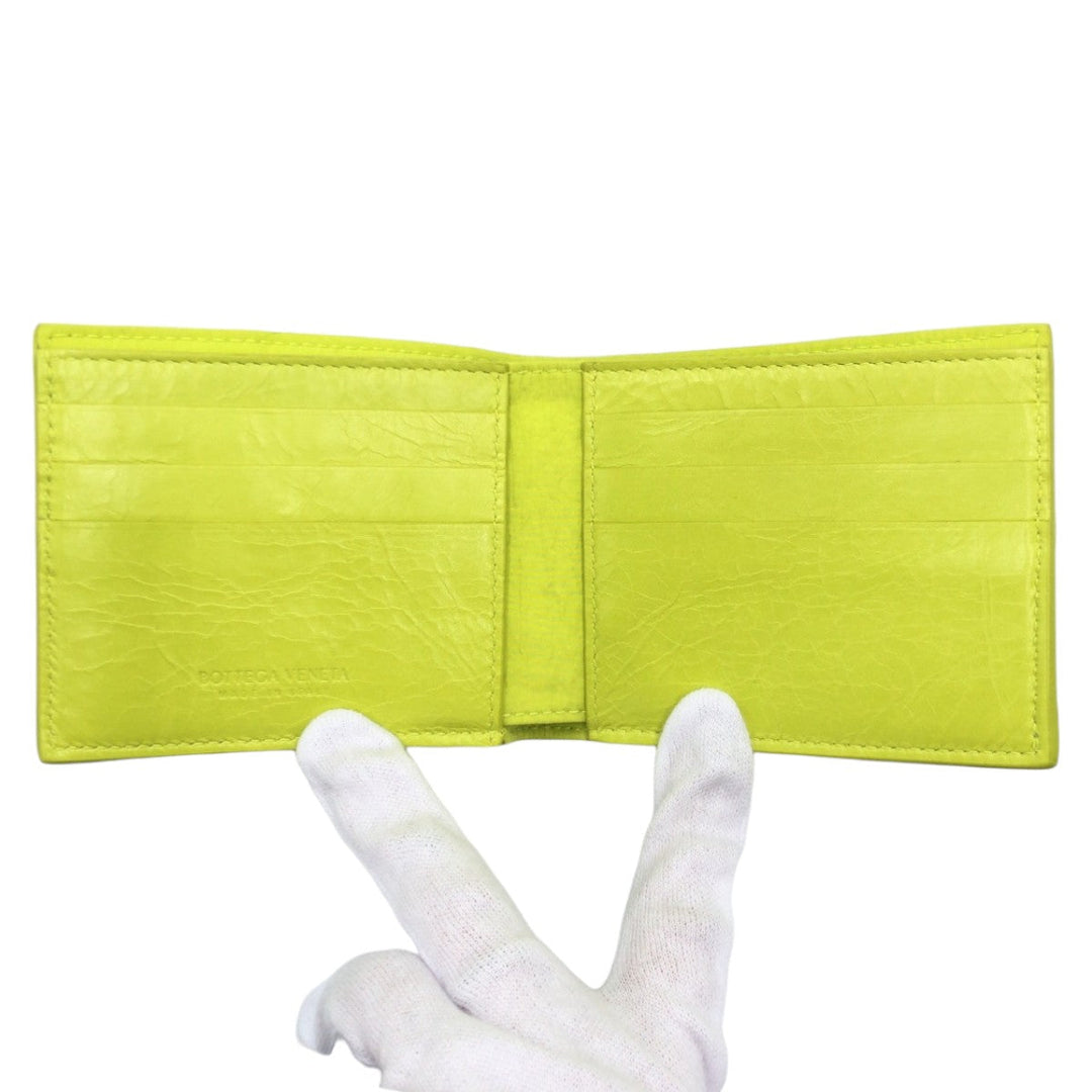BOTTEGAVENETA Bifold Wallet leather Yellow Lime Yellow Folding wallet Compact wallet MAXI INTRECCIATO cassette mens Used Authentic