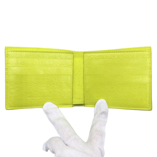 BOTTEGAVENETA Bifold Wallet leather Yellow Lime Yellow Folding wallet Compact wallet MAXI INTRECCIATO cassette mens Used Authentic
