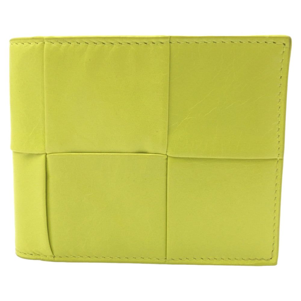 BOTTEGAVENETA Bifold Wallet leather Yellow Lime Yellow Folding wallet Compact wallet MAXI INTRECCIATO cassette mens Used Authentic